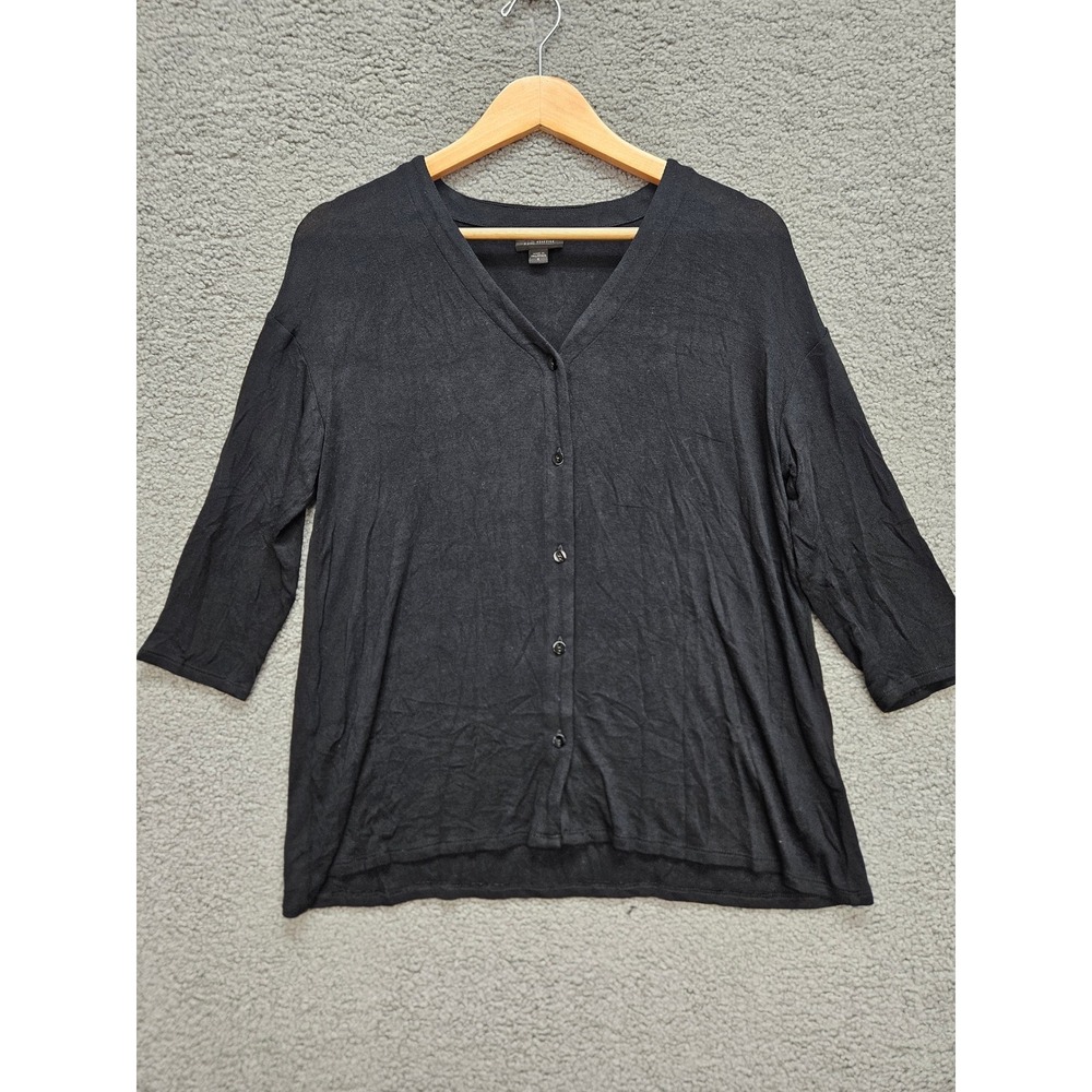 J. Jill Wearever Cardigan S Black V-Neck 3/4 Sleeve Stretch Minimalist Sweater